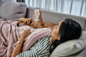 Patient on a video call during a sleep telemedicine services and online consultation with a doctor due to sleeping disorders.